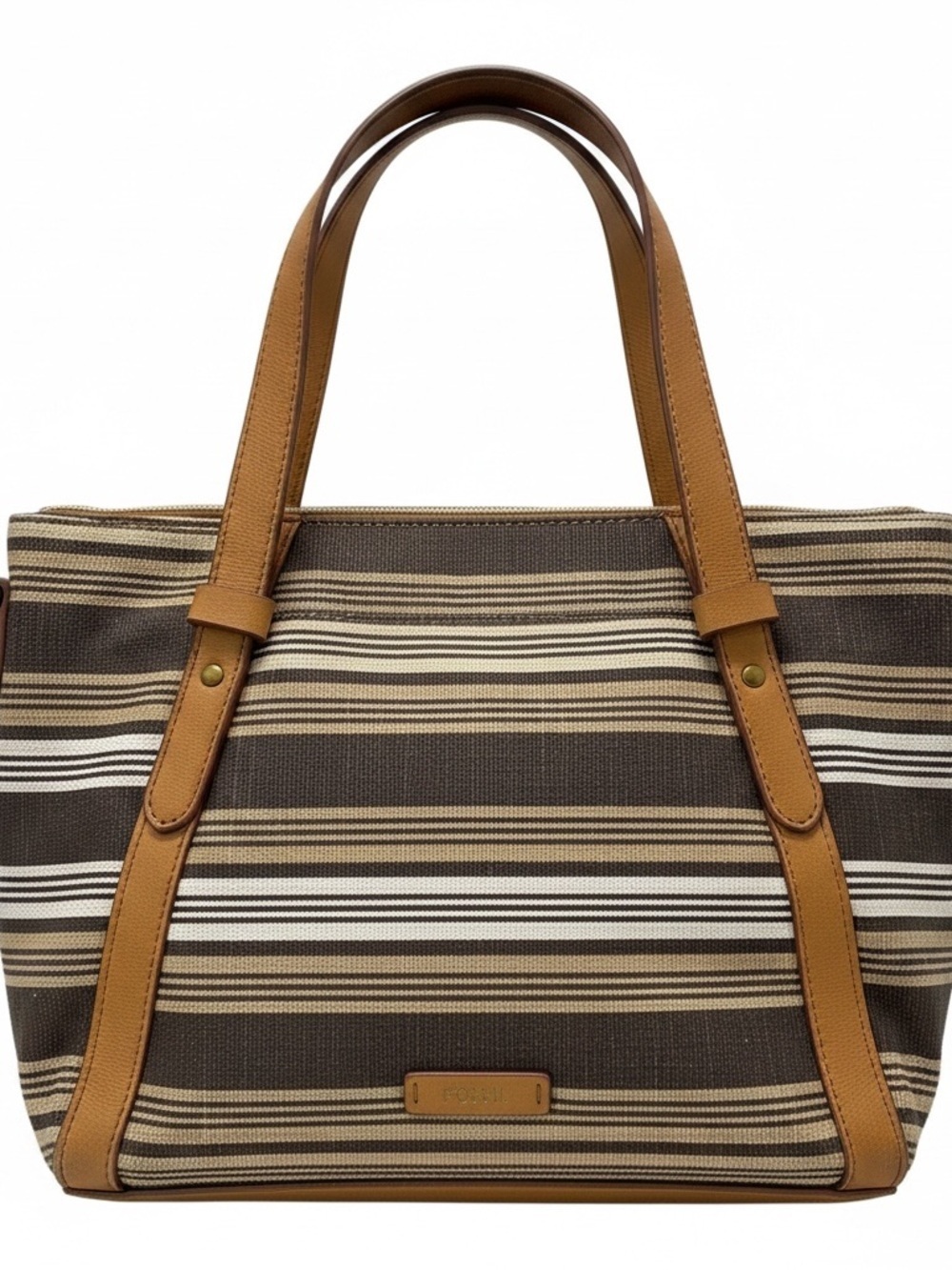 New With Tag Fossil Brand Women's Avondale Brown and Tan Striped Tote